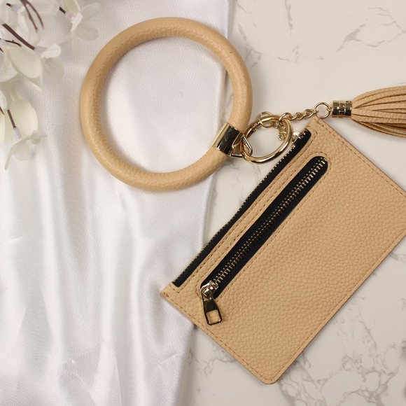 Pebbled Leather Bangle Keychain with Mini Purse and Tassel - Picture 5 of 10